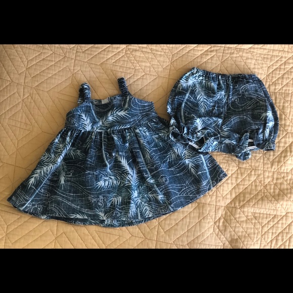 Reyn Spooner Blue Hawaiian Print Dress & Diaper Cover - Picture 1 of 1